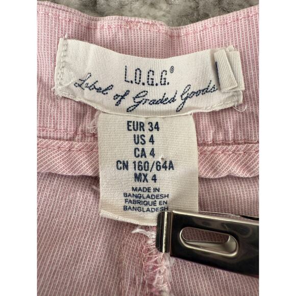 H&M LOGG Size 4 Flat Front Stretch Shorts Pink Button Zip Pocket Casual Cotton - Picture 6 of 8